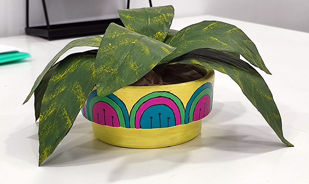 Maceta planta decorada con pintura