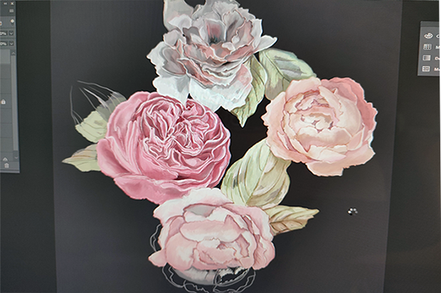 Pantalla con Ilustración digital peonias