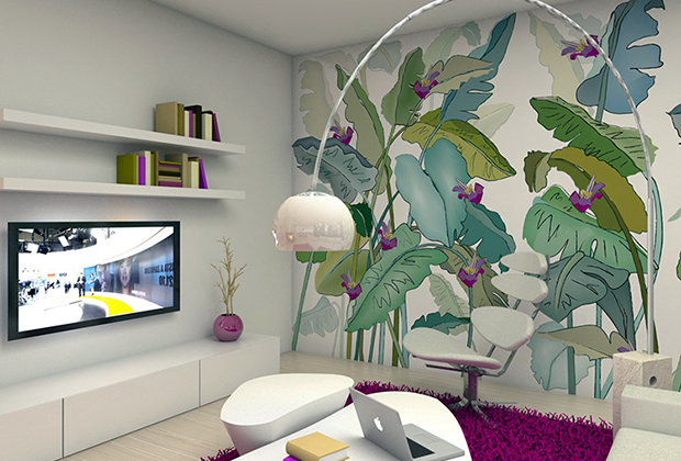 Mural florido pared salon
