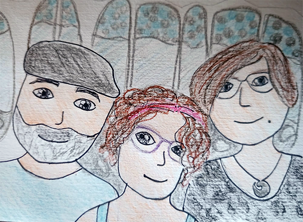 Dibujo a lapiz de familia