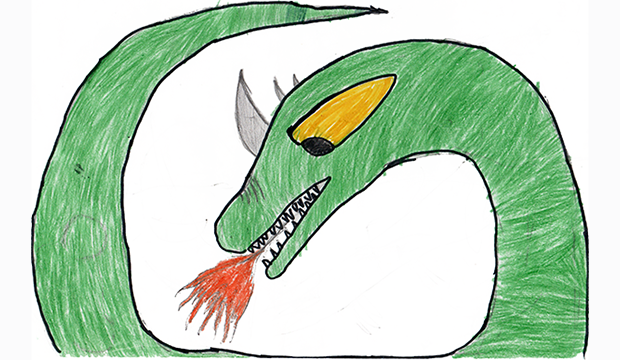 Dragón pintado con lapiceros colores