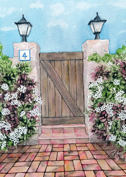 Acuarela paisaje jardin
