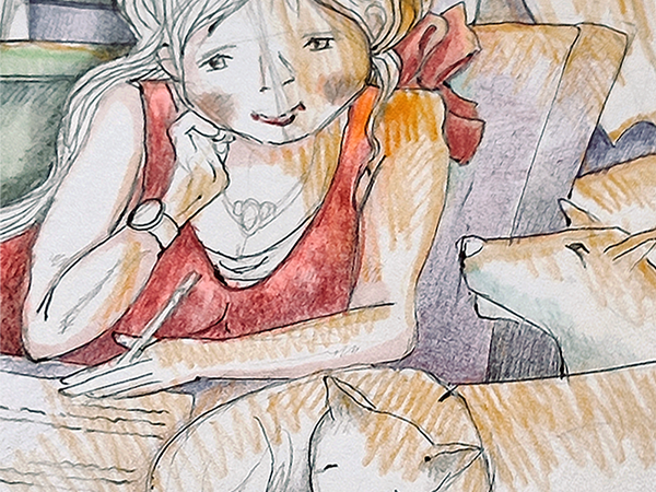 Boceto chica estudiando