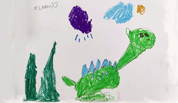 Dinosaurio a lapices de colores