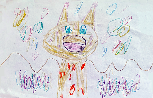 Gato a lapices de colores