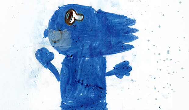 Erizo azul pintado por niño de 6 años